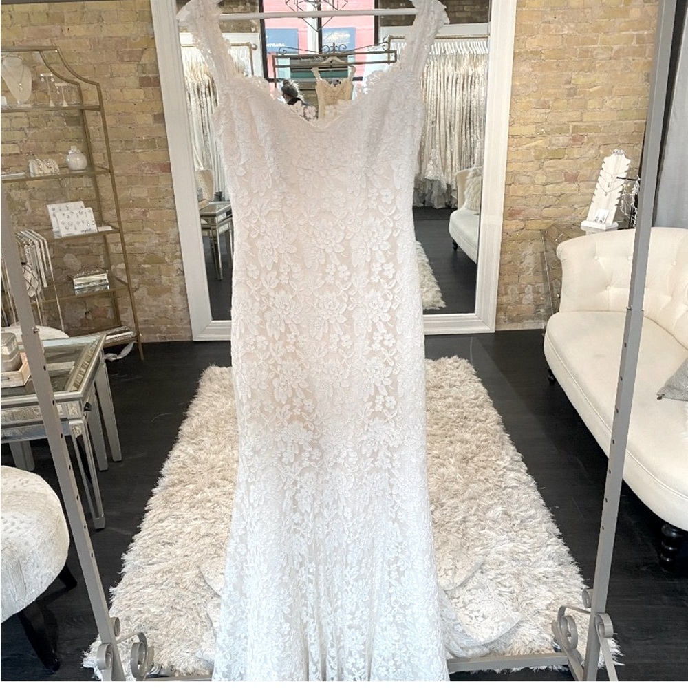 Brand new off the shoulder, low, illusion back- Romona Keveza dress - with tags!